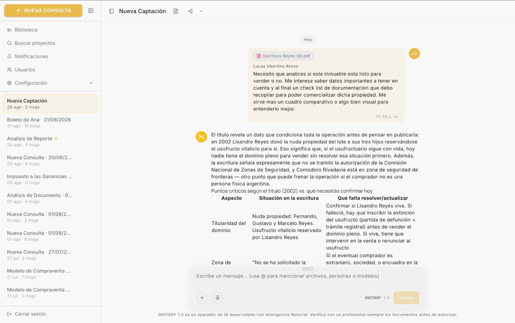 Análisis y control de documentación en iNOTARY
