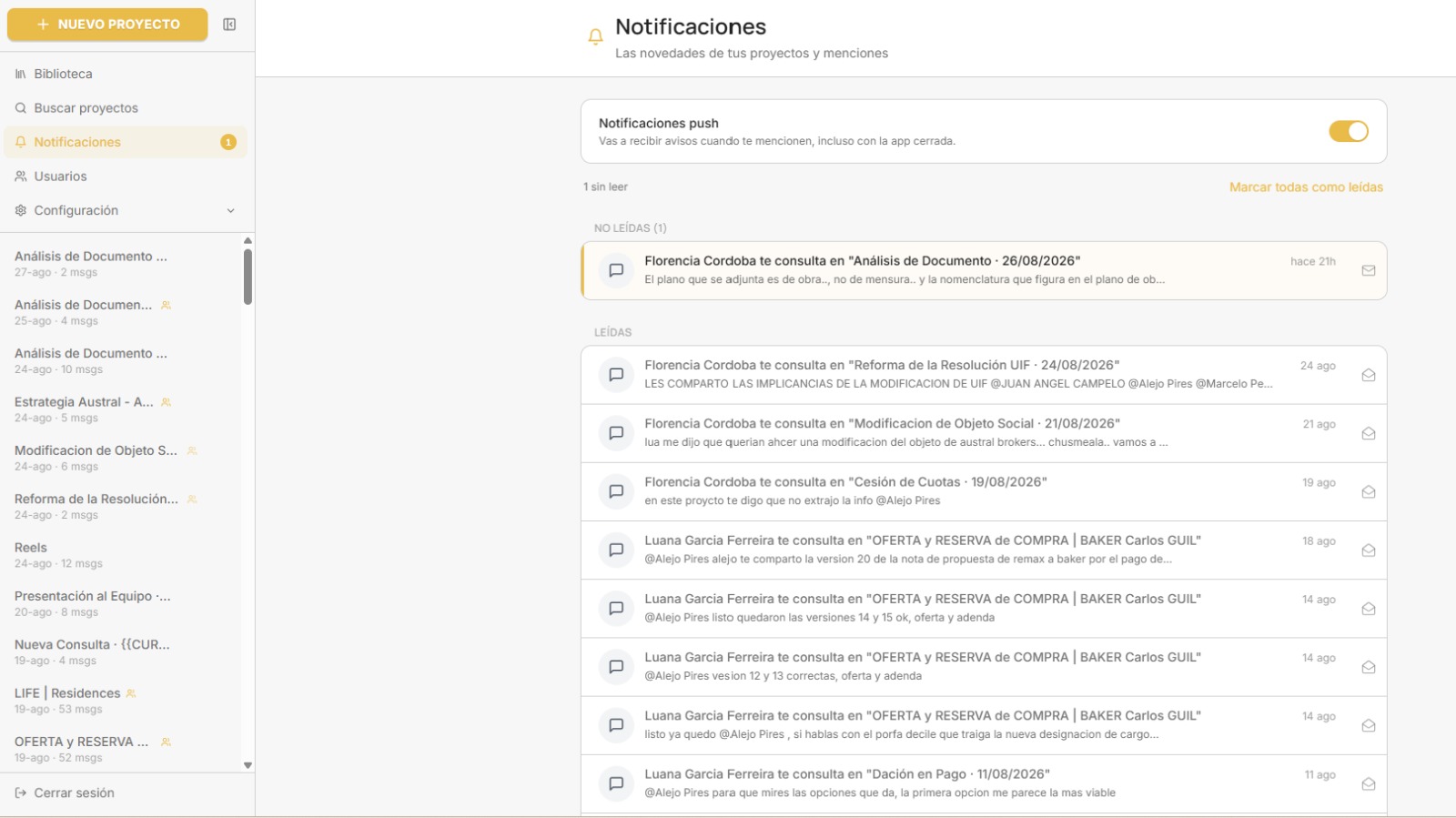 Notificaciones y seguimiento en iNOTARY