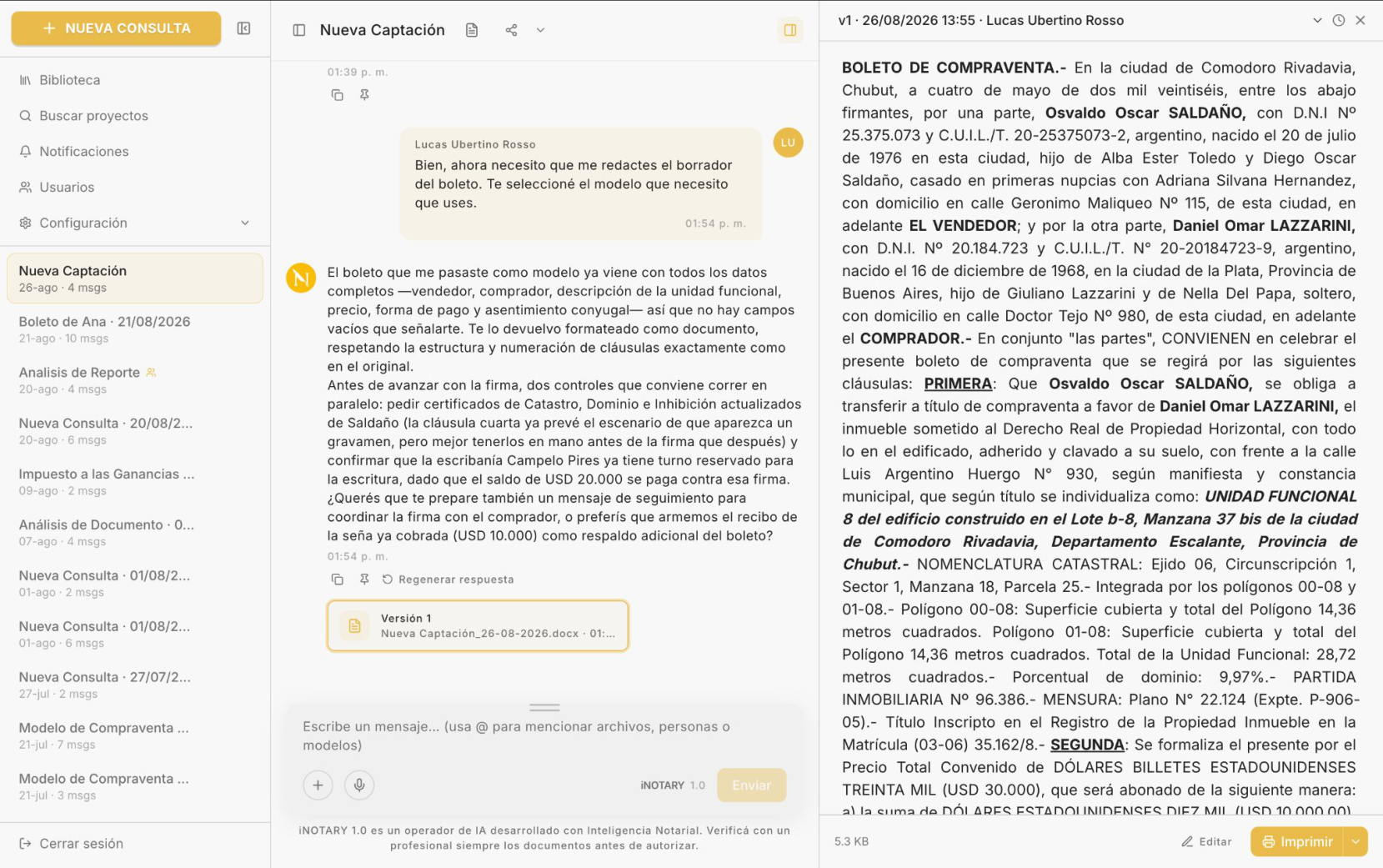 Redacción, edición e impresión de documentos en iNOTARY