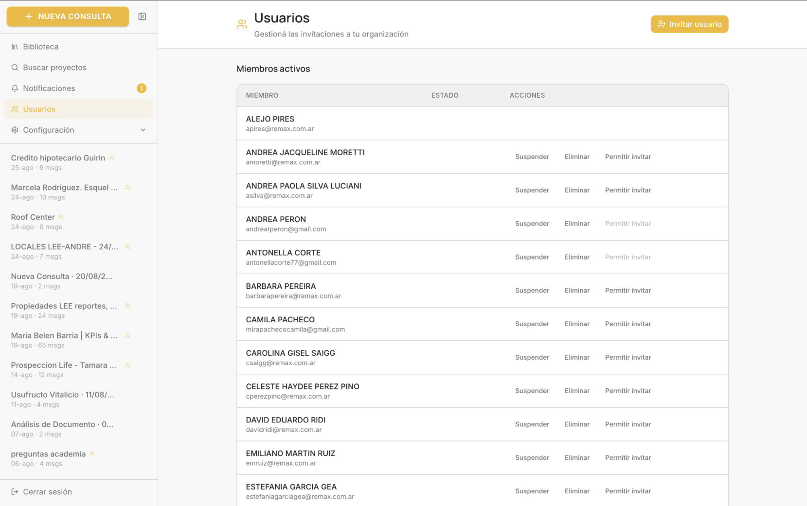 Gestión de usuarios y equipo en iNOTARY